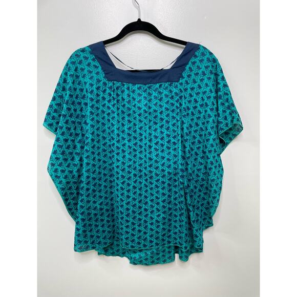 New Calvin Klein Flutter Kaftan Short Sleeve Blouse Geo Loose Embellished Bold M - Picture 7 of 10